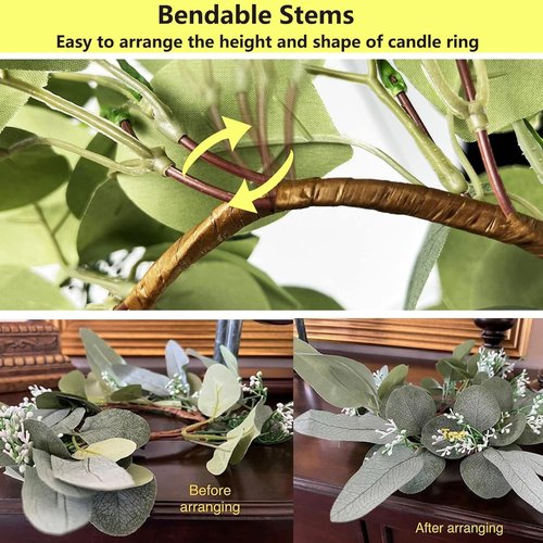 Eucalyptus Candle Rings by [Brand Name] - 2Pcs 4-Inch Boho Wreaths for 3-Inch Pillar Candles | Wedding Decor