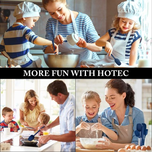 HOTEC 600℉ Heat Resistant BPA-Free Silicone Rubber Spatula Set, Kitchen Cooking Spatulas, Baking, Mixing, for Non Stick Cookware, Dishwasher Safe, Classic Blue Set of 5