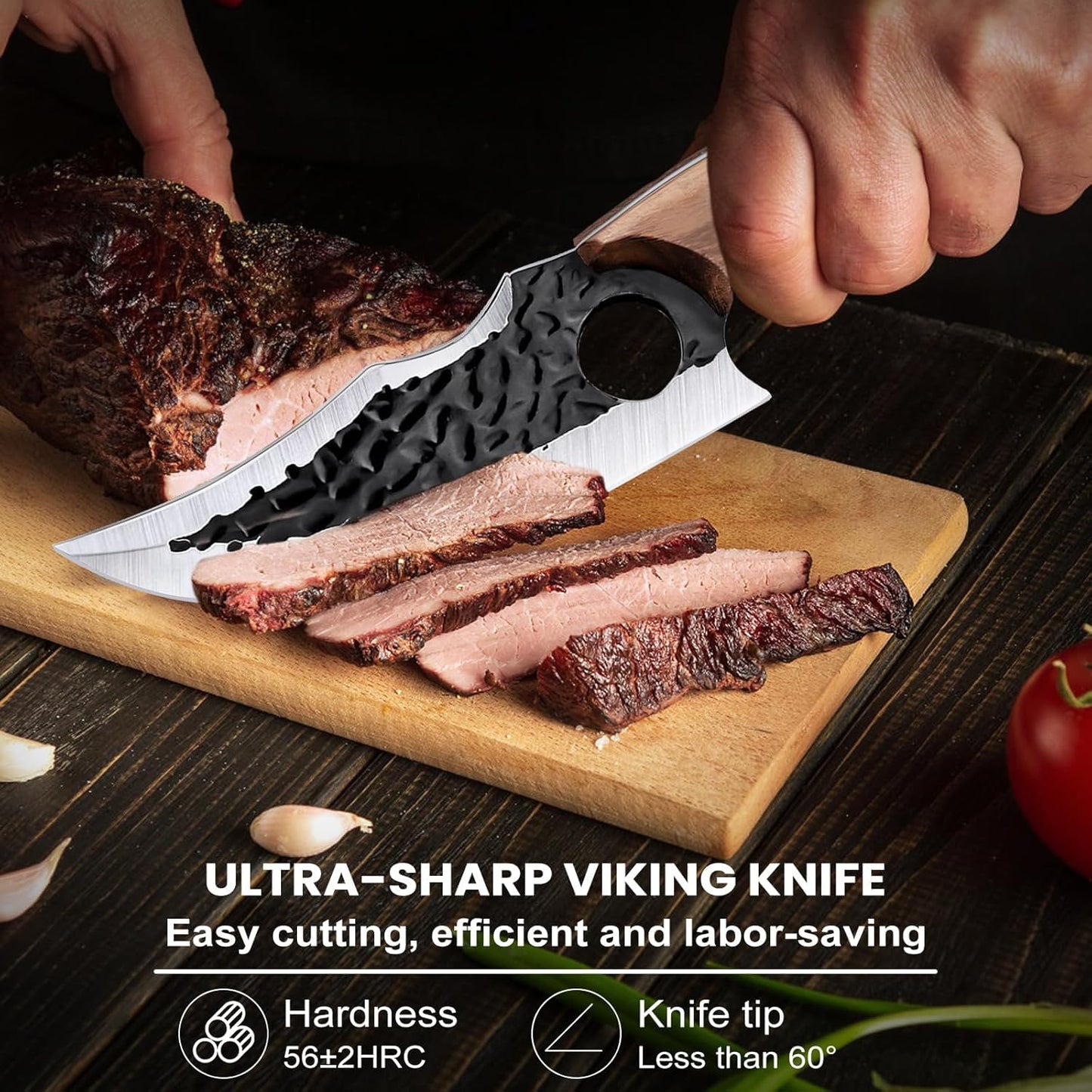 MDHAND Chef Knife - Hand Forged Kitchen Knife, High Carbon Steel Butcher Knife for Meat Cutting, Japanese Chef Knives for Camping, Outdoor, BBQ, Gifts for Men