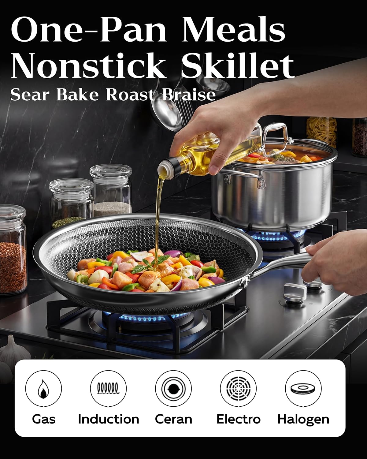 Skiennix Nonstick Frying Pan - 7-Inch Durable Stainless Steel Skillet | Induction Compatible, PFOA-Free, Scratch-Proof, Dishwasher & Oven Safe