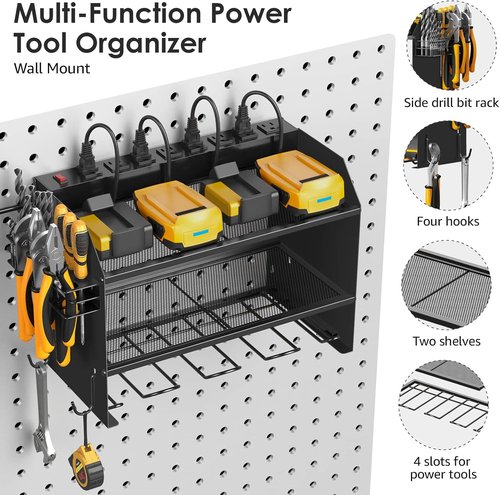 CCCEI Modular Power Tool Organizer - Wall Mount Charging Station & Heavy-Duty Storage Shelf | Black, 1 Pack