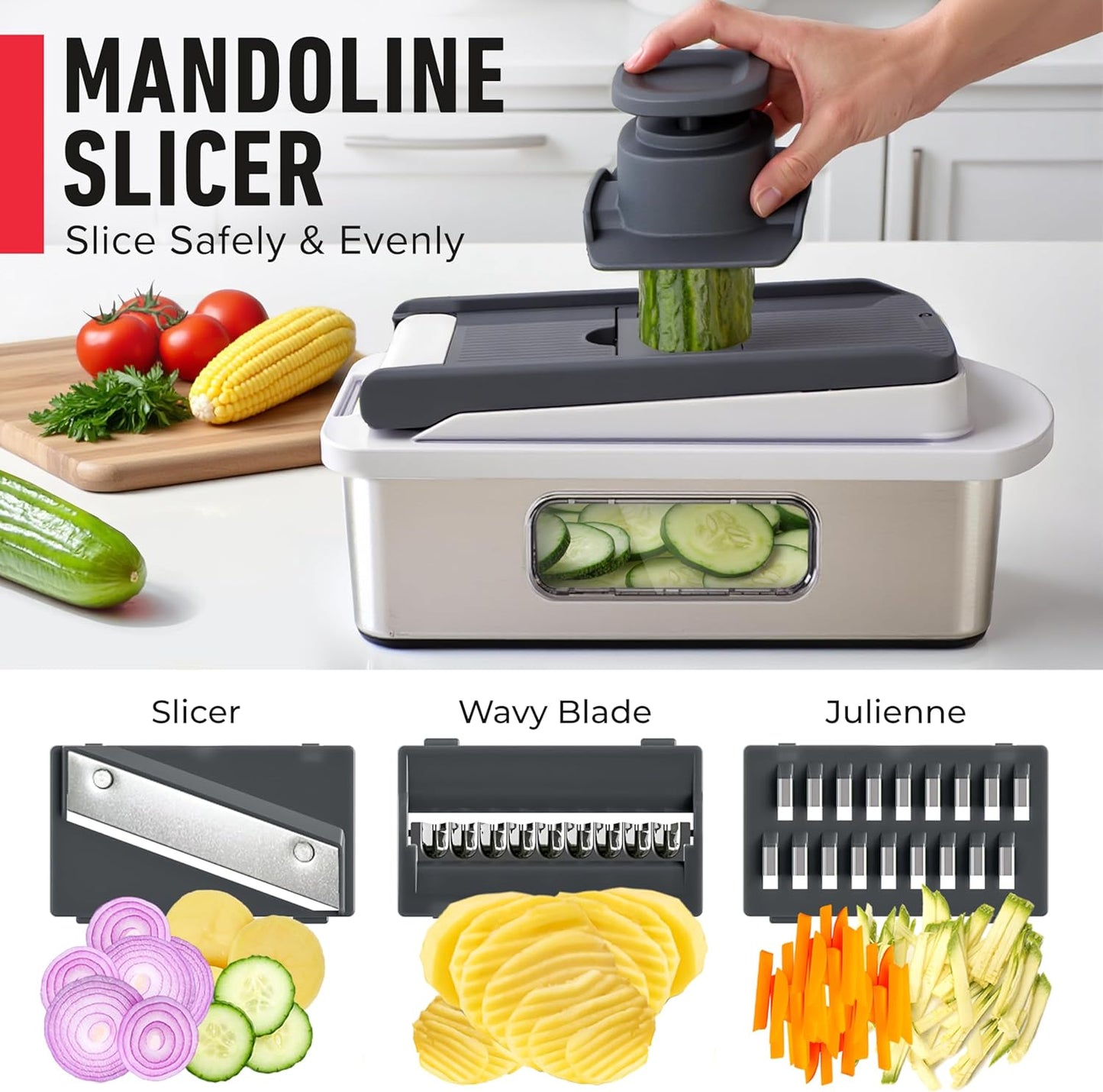 Mueller Pro-Series 10-in-1 Stainless Steel Vegetable Chopper & Mandoline Slicer - White/Grey