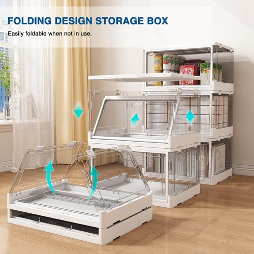 HYBRIDEAS Clear Stackable Storage Bins - 3-Pack with Lids & Magnetic Doors | Large 24 QT Organizers for Bedrooms & Living Rooms