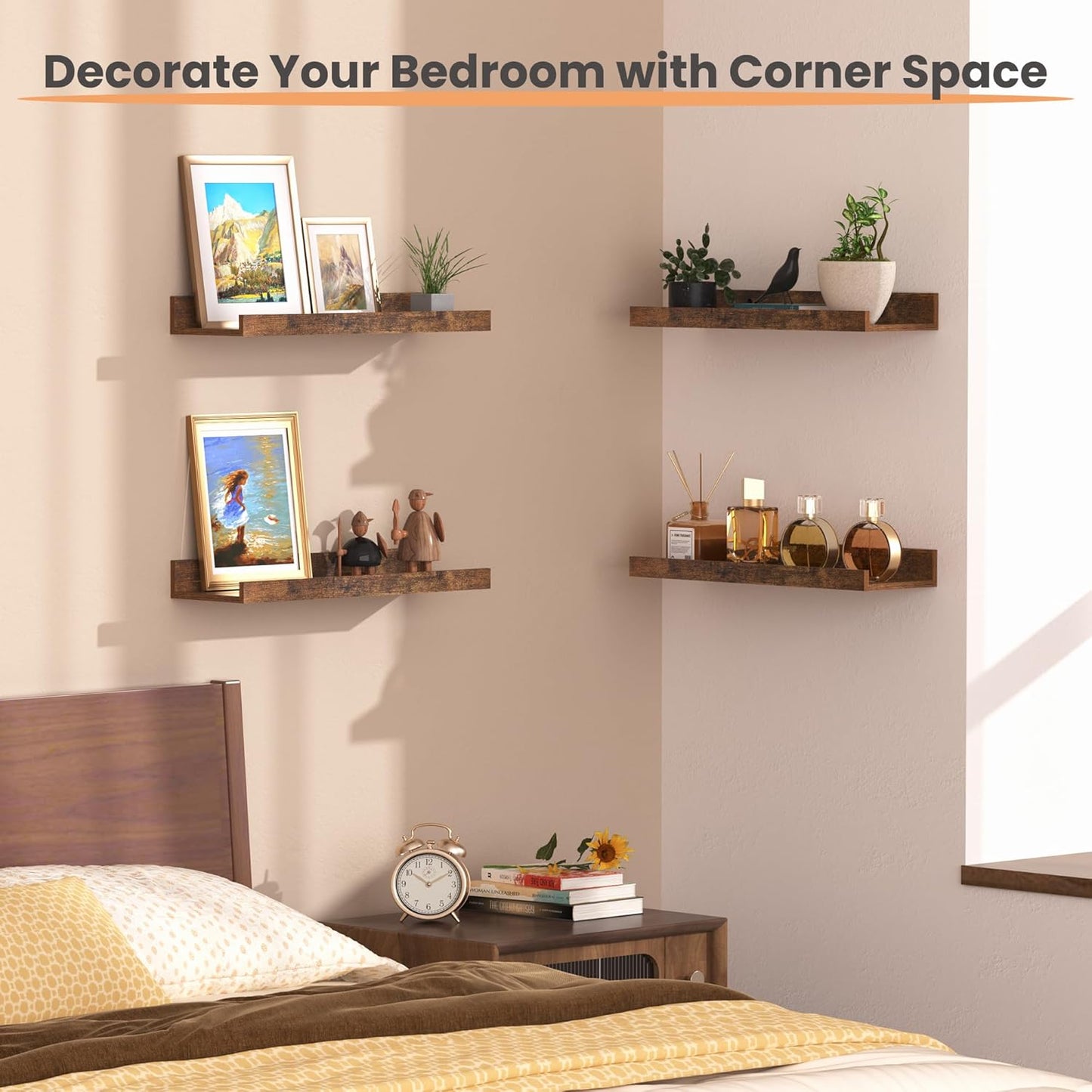 Upsimples 11x14 Picture Frame Bundle - 6 Pack Floating Wall Shelves in Brown