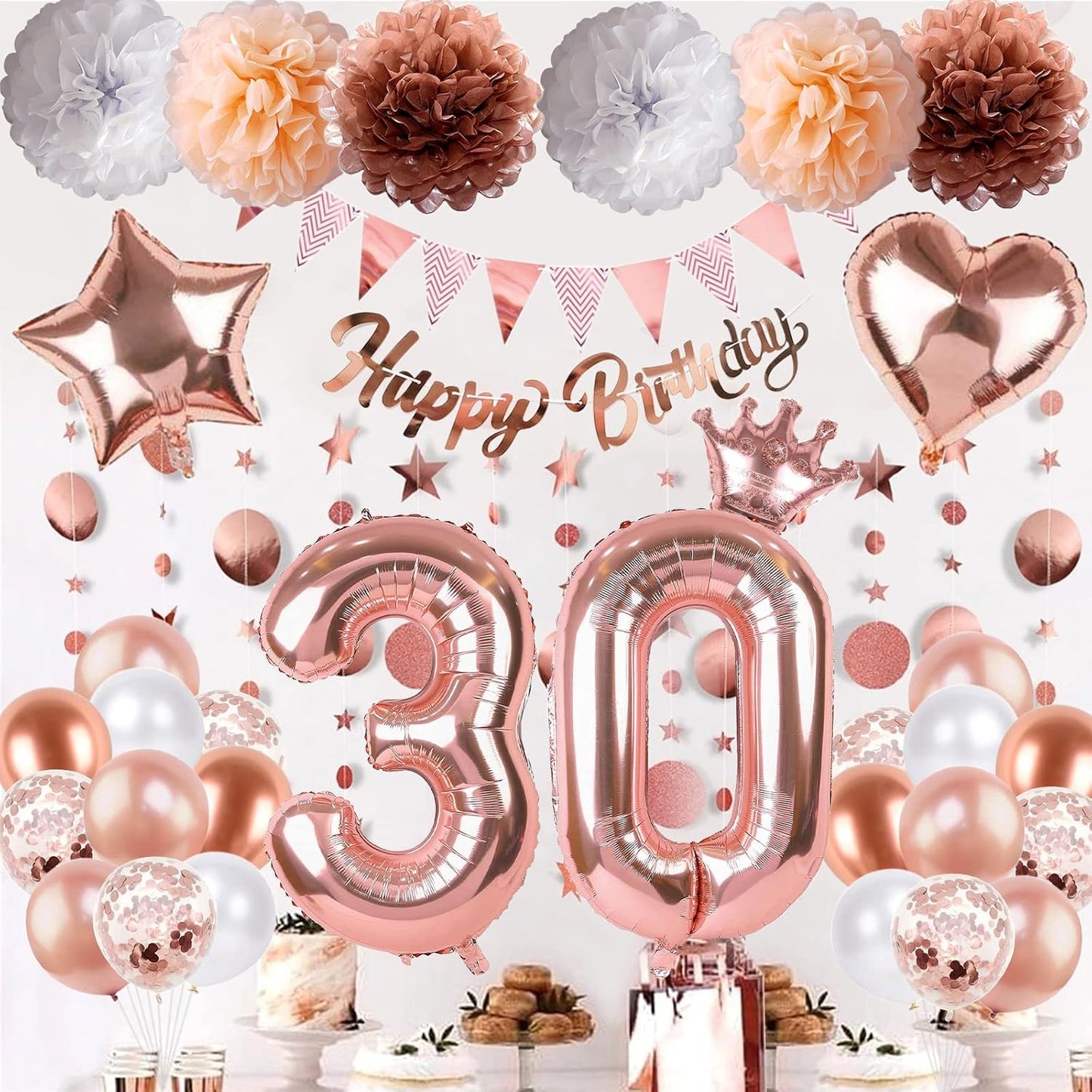 Regine Switzerland 30th Birthday Decorations - Rose Gold Foil Balloons & Banner | Perfect for 30-Year-Old Party