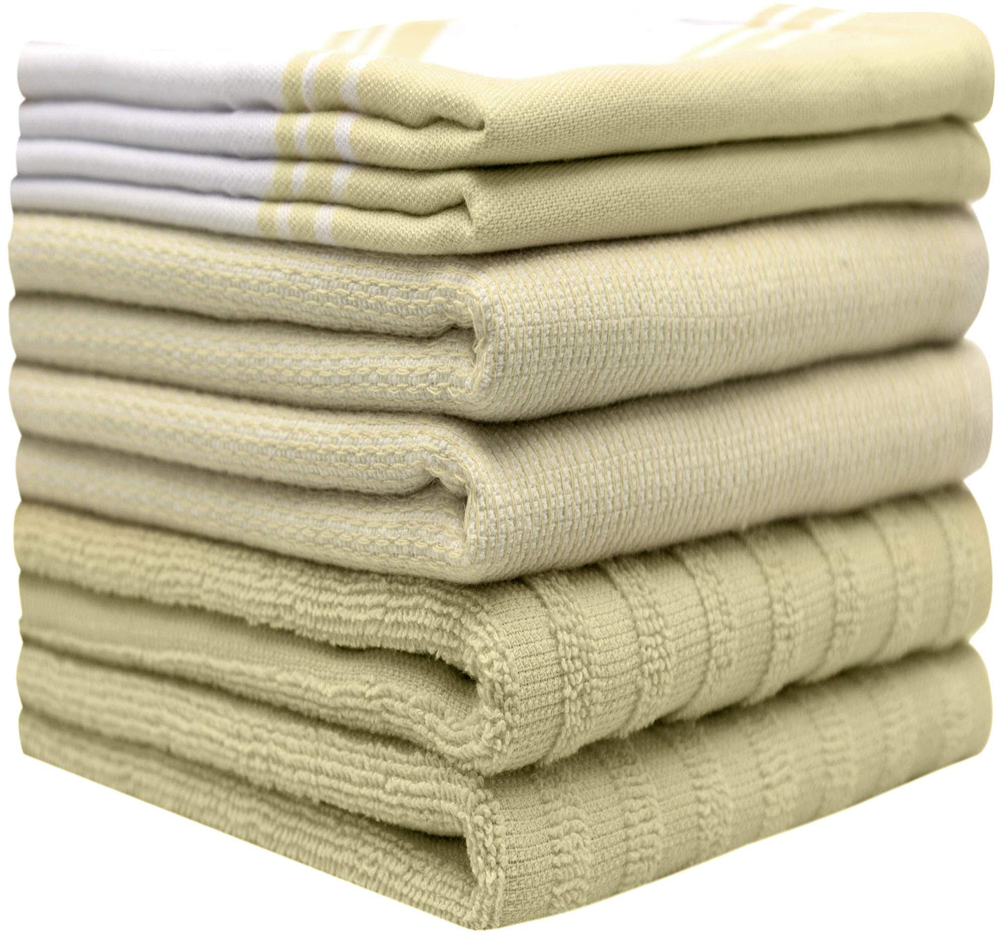 Premium Kitchen Towels (20”x 28”, 6 Pack) | Large Cotton Dish Towels | Flat & Terry Highly Absorbent Kitchen Linen Set with Hanging Loop | Wide Stripe Sage Green