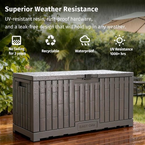 EAST OAK Outdoor Storage Box - 120 Gallon Waterproof Resin Deck Box | UV-Resistant for Cushions & Tools, Grey
