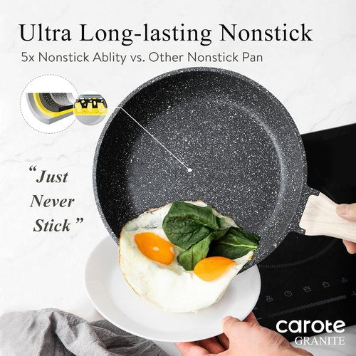 CAROTE Non-Stick Frying Pan - Healthy Granite Chef Skillet | PFOA-Free, Induction Compatible, 12" Black