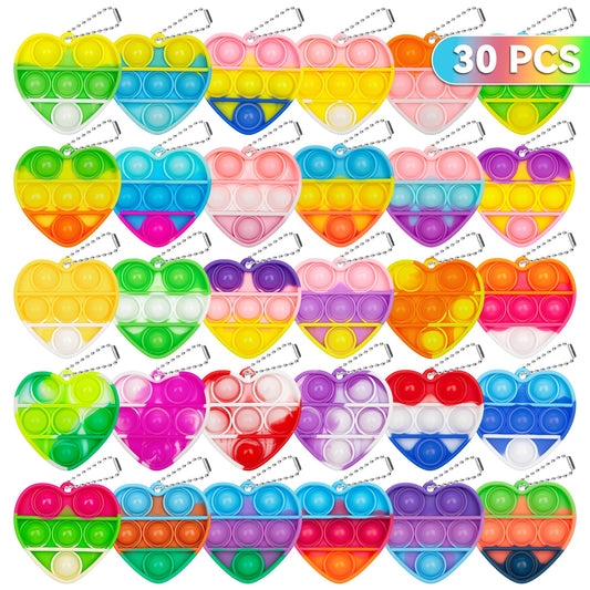 Pop Fidget Toys Bulk Its Valentines Day Gifts for Kids 30 Pack Valentines for Kids Classroom Valentines Day Party Favors Mini Heart Pop Fidget Keychain It Bulk Toys Valentine Goodie Bags Boys Girls