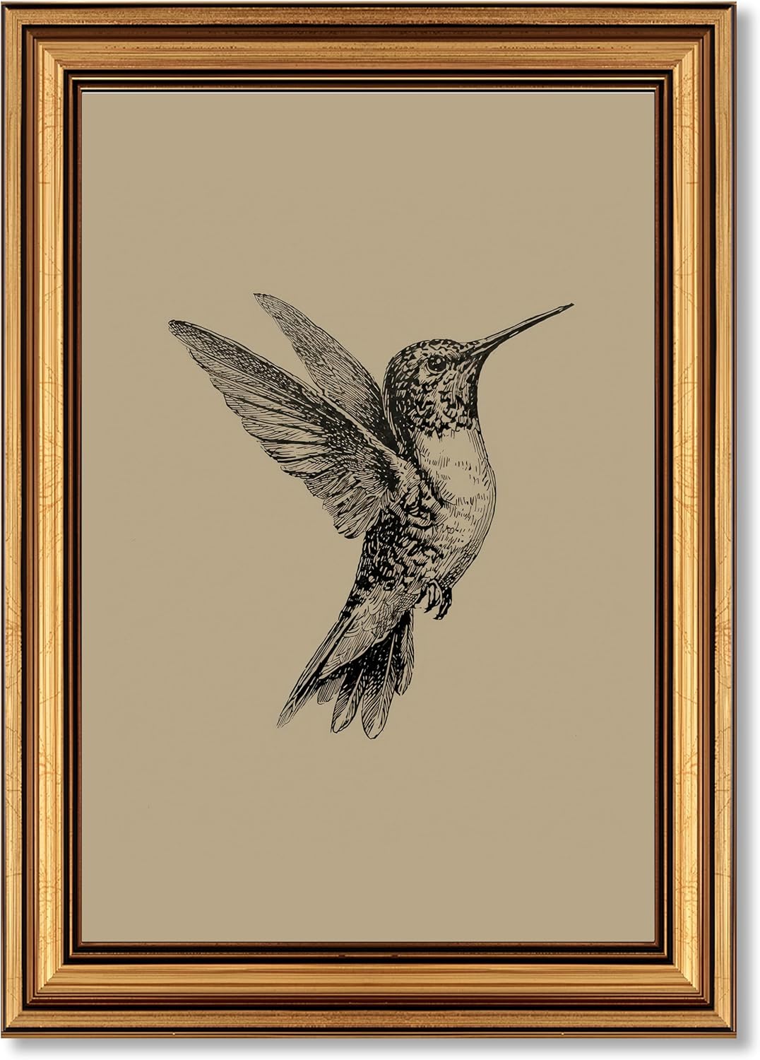 MDHFJEAW Vintage Gold Framed Hummingbird Wall Art - Retro Black and White Canvas Print, 12x16 In