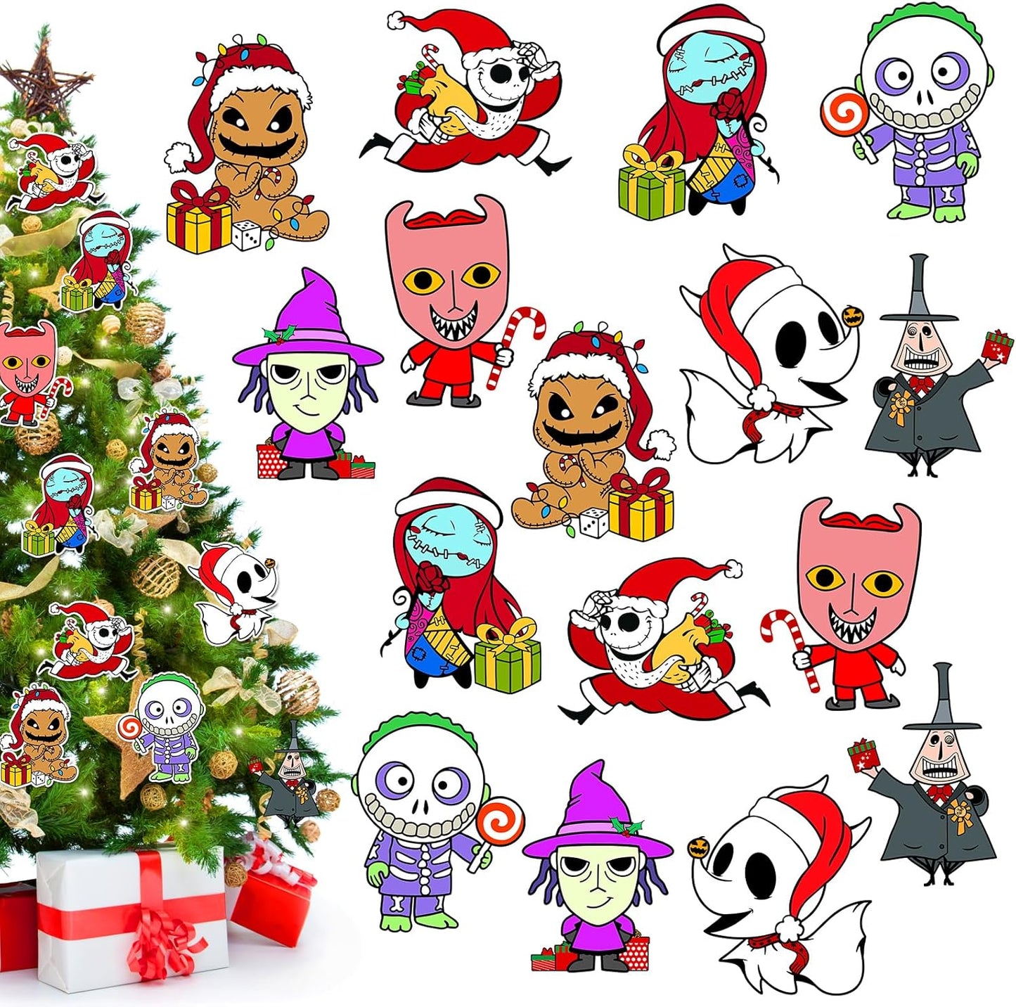 Tivee Christmas Tree Ornaments - 16PCS Jack & Sally Hanging Decorations | Holiday Home Decor