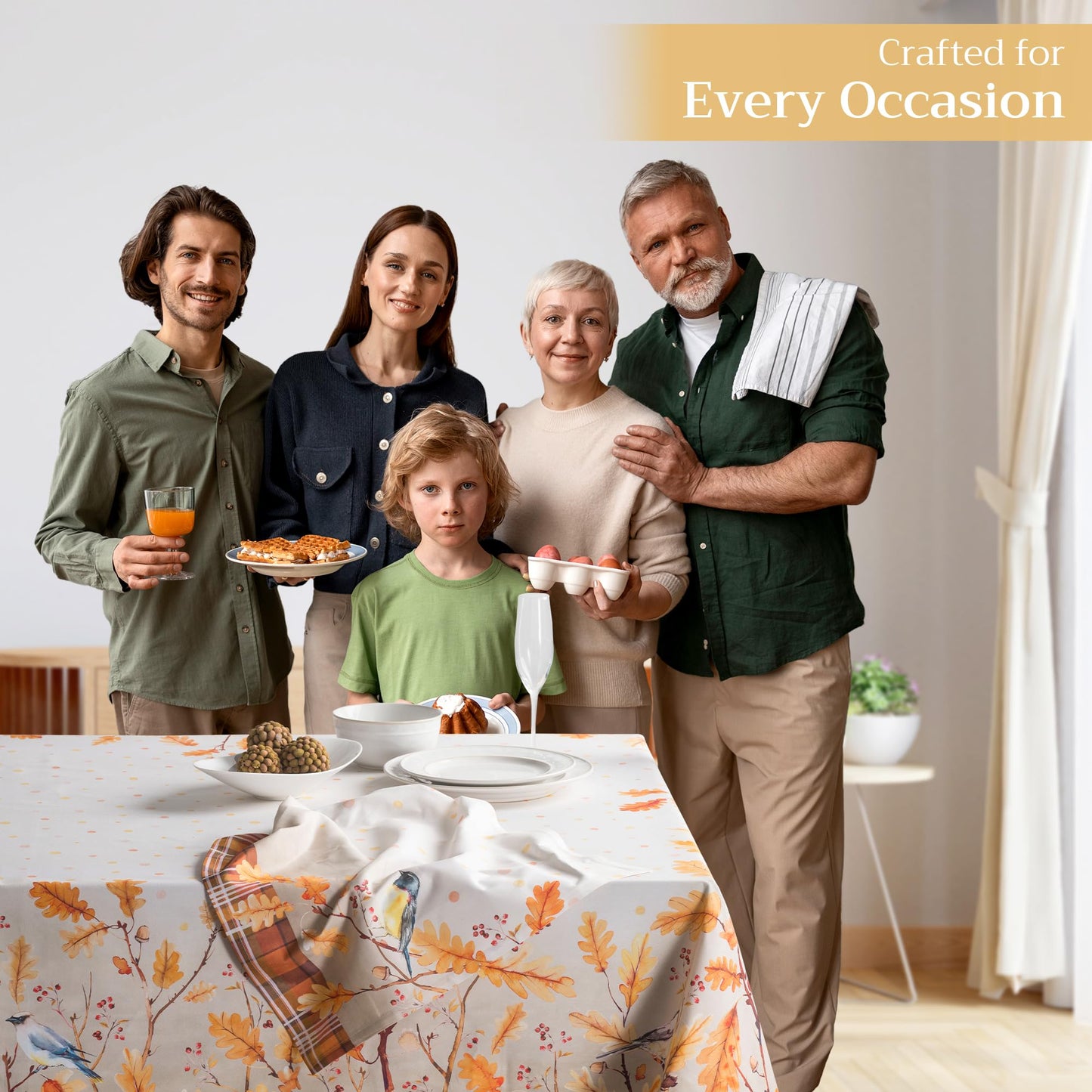 Maison d' Hermine Table Cloth Square Table 100% Cotton 54 x 54 Inches Fall Tablecloth Reusable Everyday Use for Thanksgiving Christmas Decorations Dining Farmhouse Party (Oak Leaves)