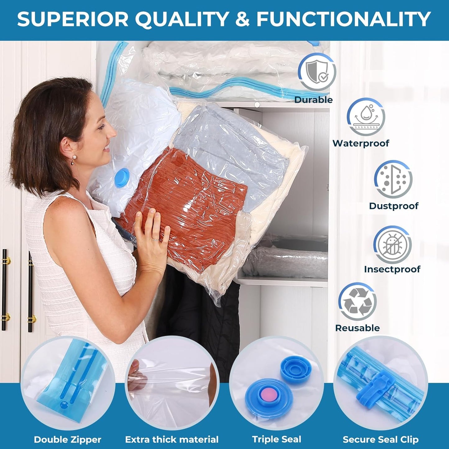 Skiennix Vacuum Bags for Travel - 12 Pack Compression Bags with Portable Electric Pump | Space Saver for Luggage