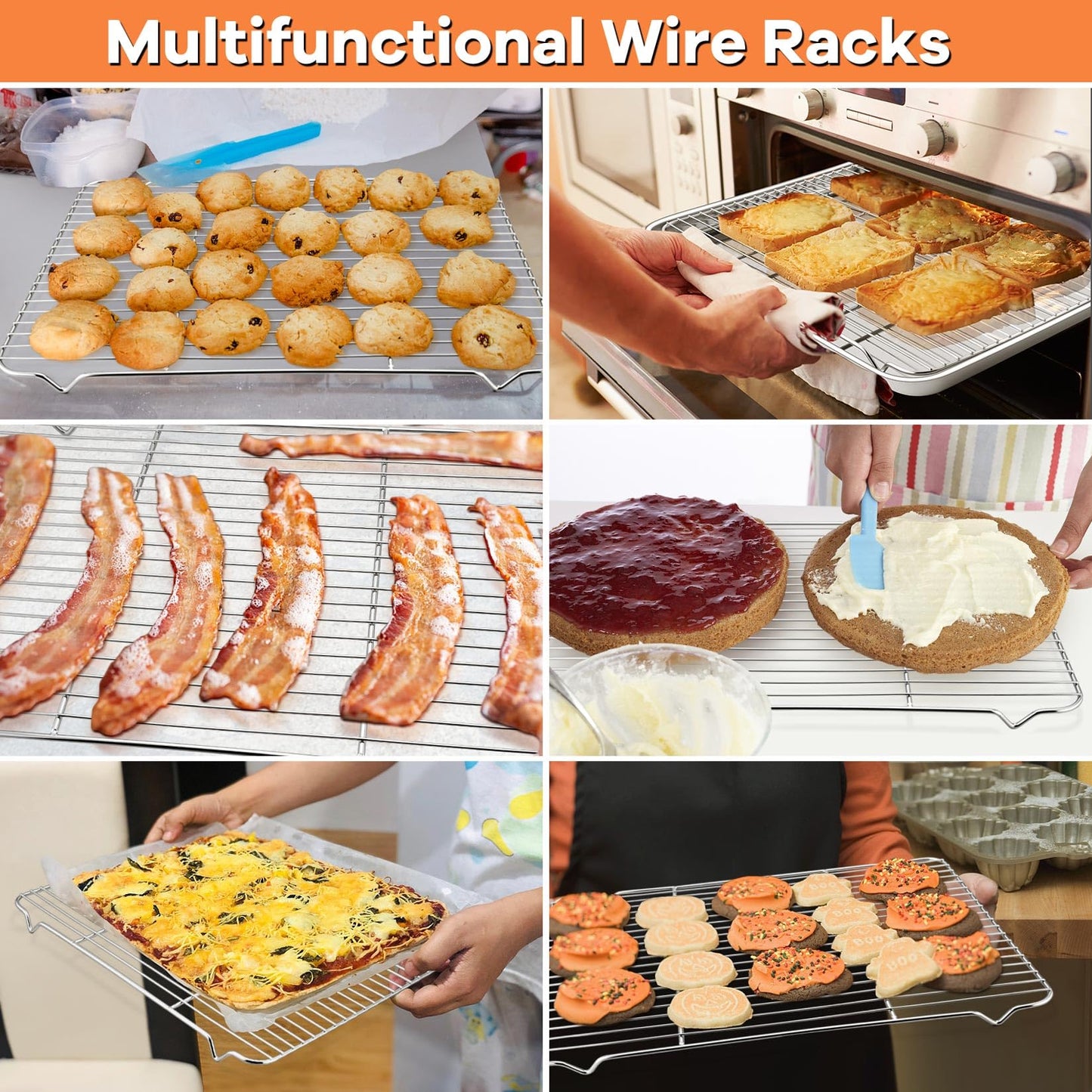 P&P CHEF Cooling Baking Rack Pack of 2, 16.6" x 11.5", Stainless Steel Cooling Racks for Cooking Baking Roasting Grilling Drying, Dense Wires & Smooth Edge, Easy to Clean, Silver