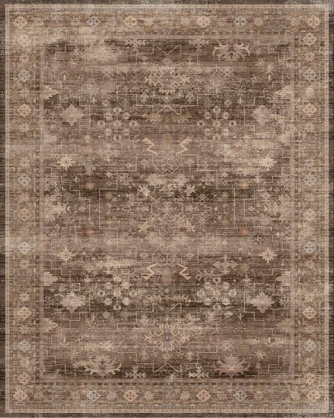 Skiennix Brown Washable Long Runner Rug - Non-Slip Rubber Backing | 3x8 ft Boho Vintage Design for Hallways & Entryways