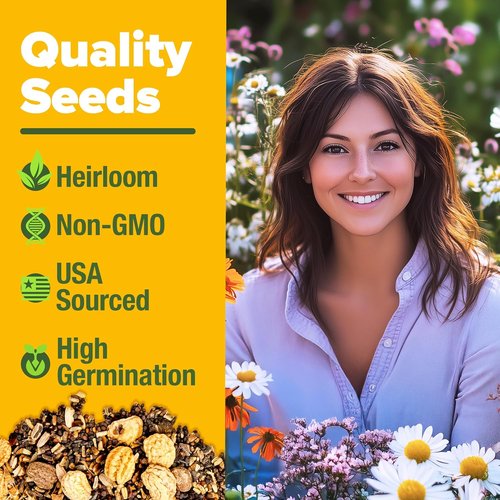 Home Grown Wildflower Seeds Mix - 90,000+ Non-GMO Perennial Seeds for Butterflies & Pollinators | 3oz, 24 Varieties