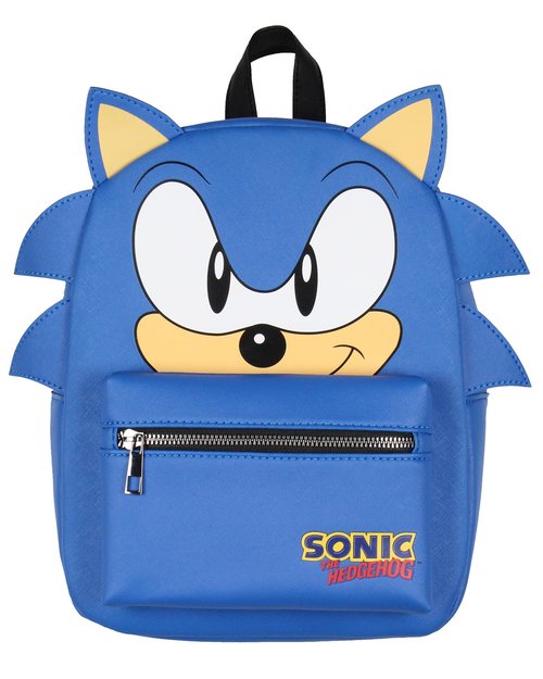 Bioworld Sonic The Hedgehog Character with 3-D Ears and Quills Mini Faux Leather Backpack For Men and Women 13"