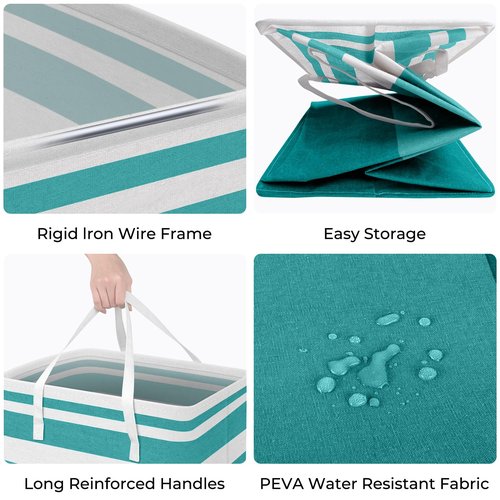 HomeHacks 2-Pack Large Laundry Basket, Waterproof, Freestanding Laundry Hamper, Collapsible Tall Clothes Hamper with Extended Handles for Clothes Toys in the Dorm and Family (Green, 100L)