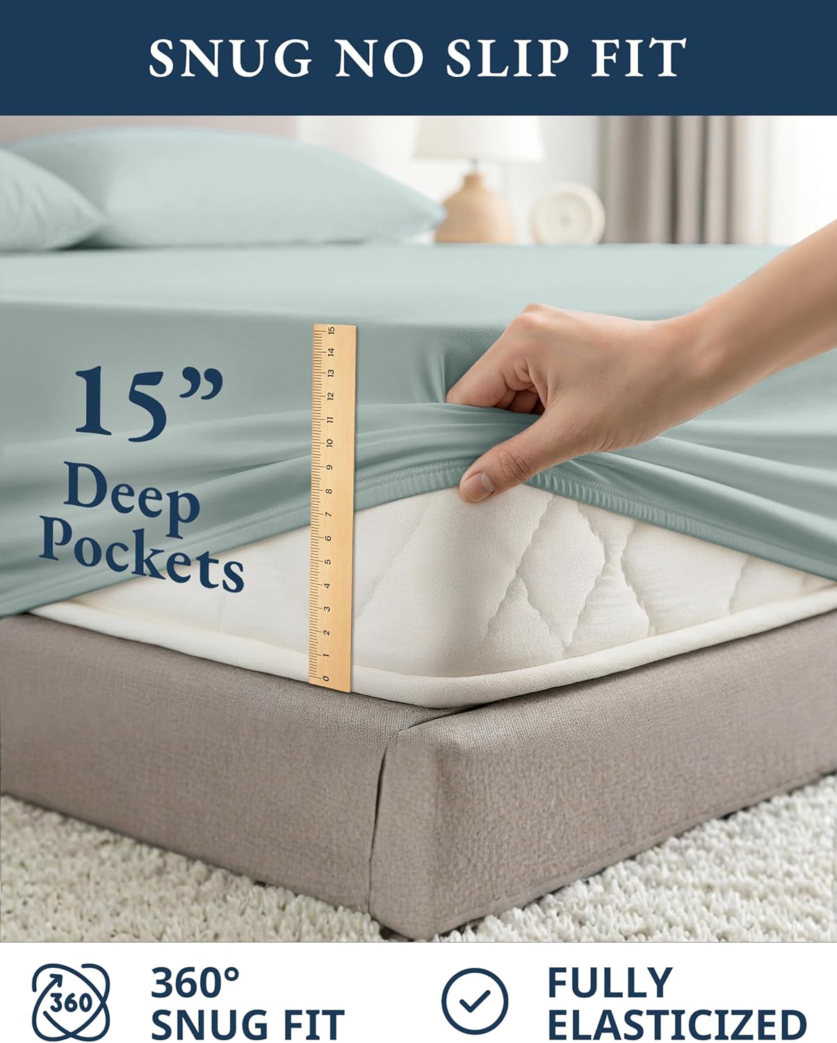 LANE LINEN 100% Organic Cotton Full Sheet Set - 4-Piece Soft Percale Bedding in French Blue, Fits Mattresses Up to 15" Deep