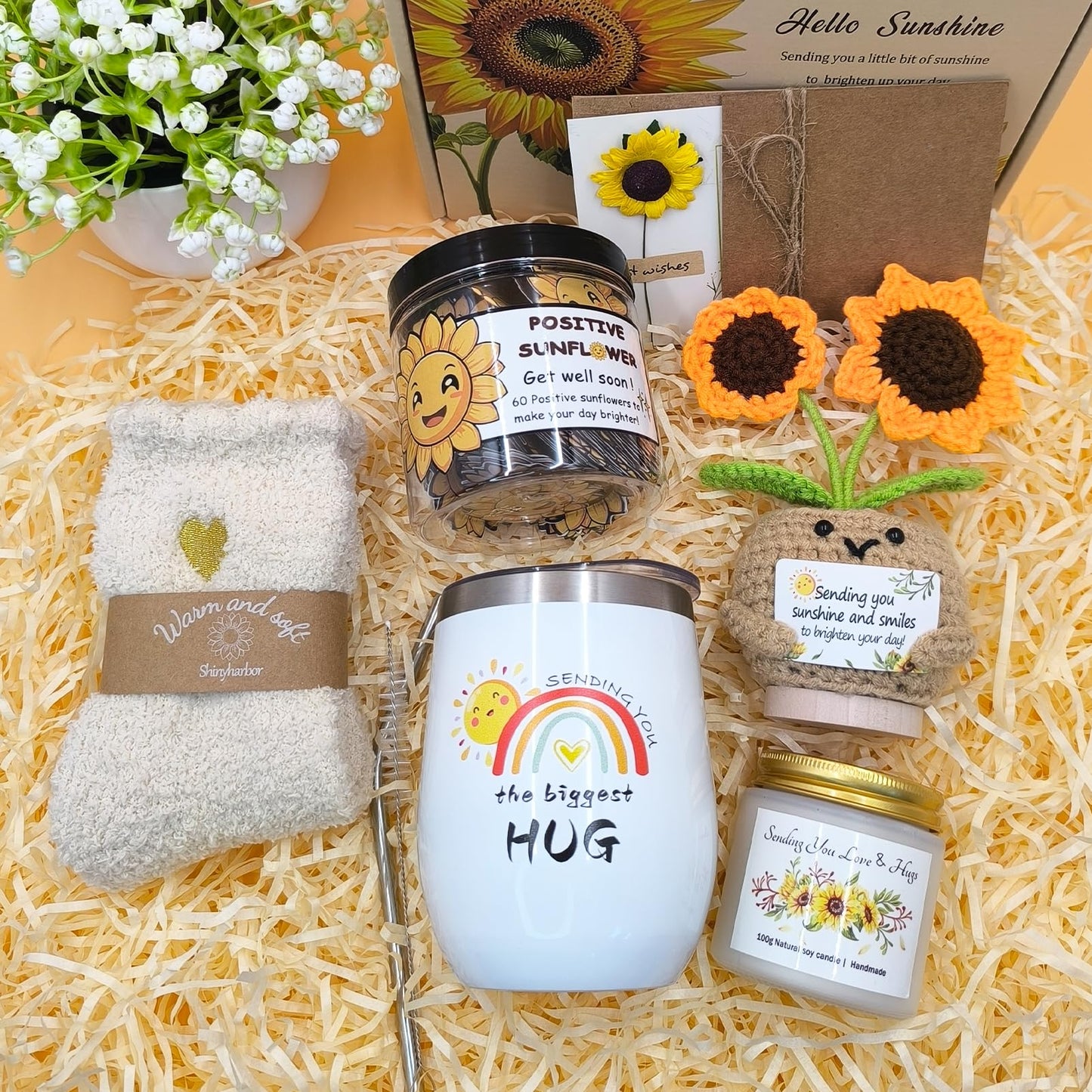 Get Well Soon Gift Baskets for Women,Unique Sunshine Box Care Package,Inspirational Sunflower Mothers Day Gift,Healing Recovery Gifts for Mom, Sister,Wife, Daughter, Best Friend