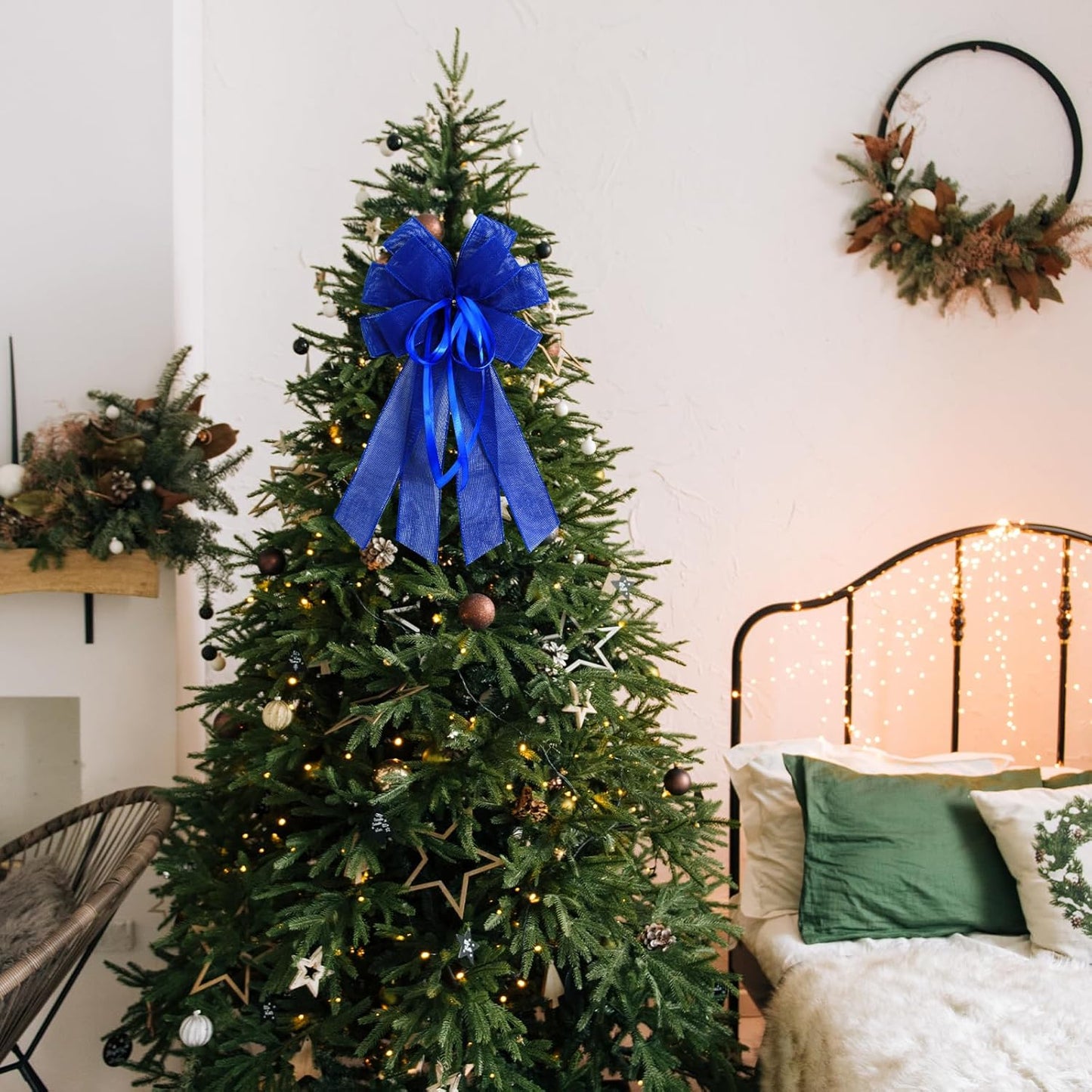 Skiennix Large Dark Blue Burlap Bow - Perfect for Wreaths & Spring Decor | Holiday Party Accent