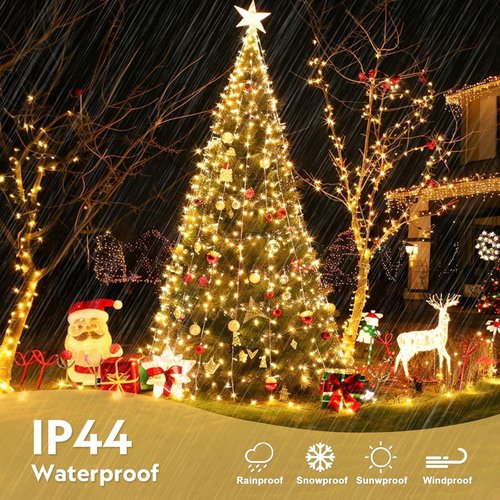 JMEXSUSS 400 LED Christmas Lights - 132 ft Warm White String Lights with Remote | 8 Twinkle Modes for Holiday Decor