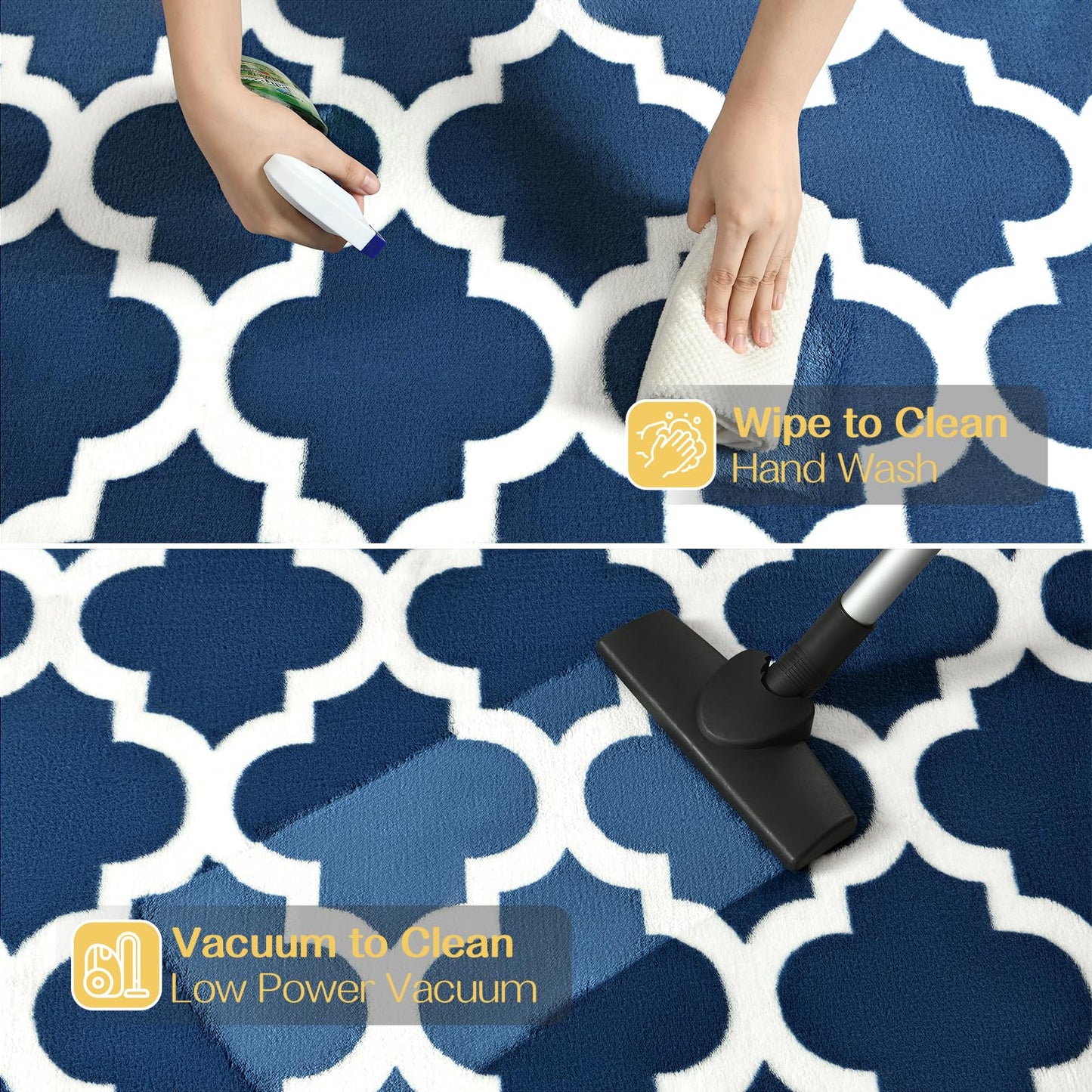 Large Geometric Modern Area Rug for Living Room Bedroom, 5x8 ft Plush Moroccan Bedroom Rugs Kids Rugs for Playroom Soft Throw Carpets for Office Dining Room Decor, Navy Blue & White