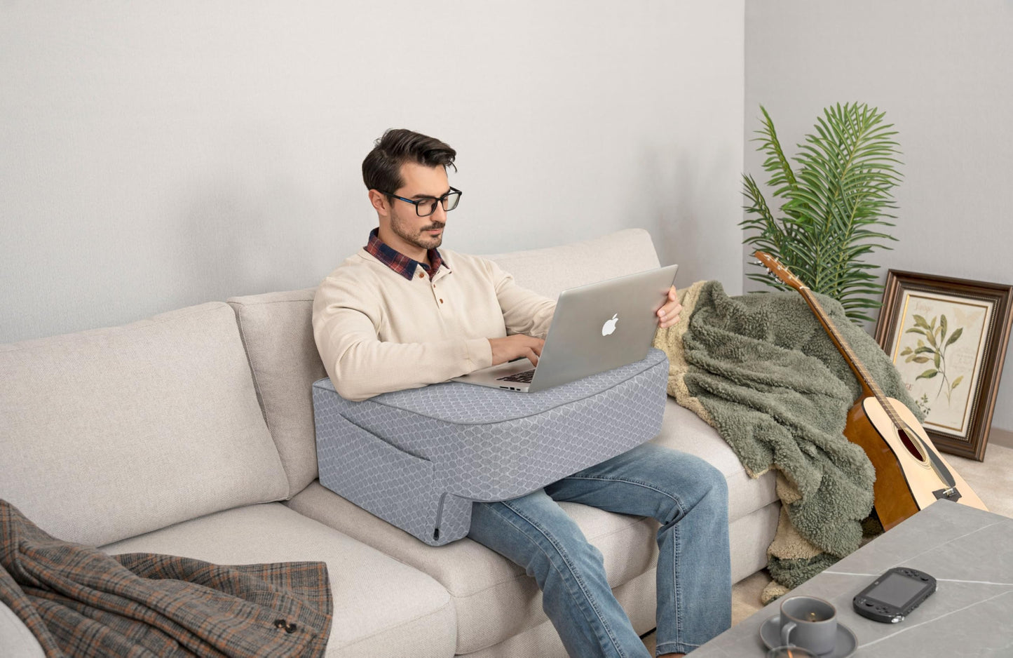 Comfyt Reading Pillow with Foam, Large Lap Desk Pillow with Pocket Arm Rest Pillow can Reading Working in Bed Floor Sofa Back Support for Sitting Up in Bed with Washable Cover