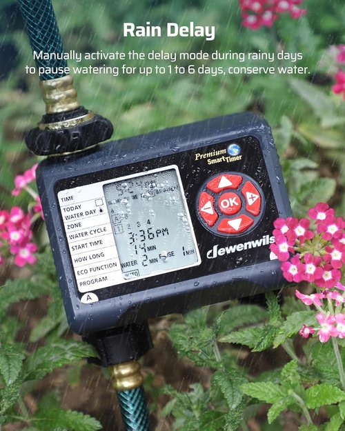 DEWENWILS Sprinkler Timer - 2 Zone Programmable Water Timer for Garden Hose | Automatic & Manual Modes