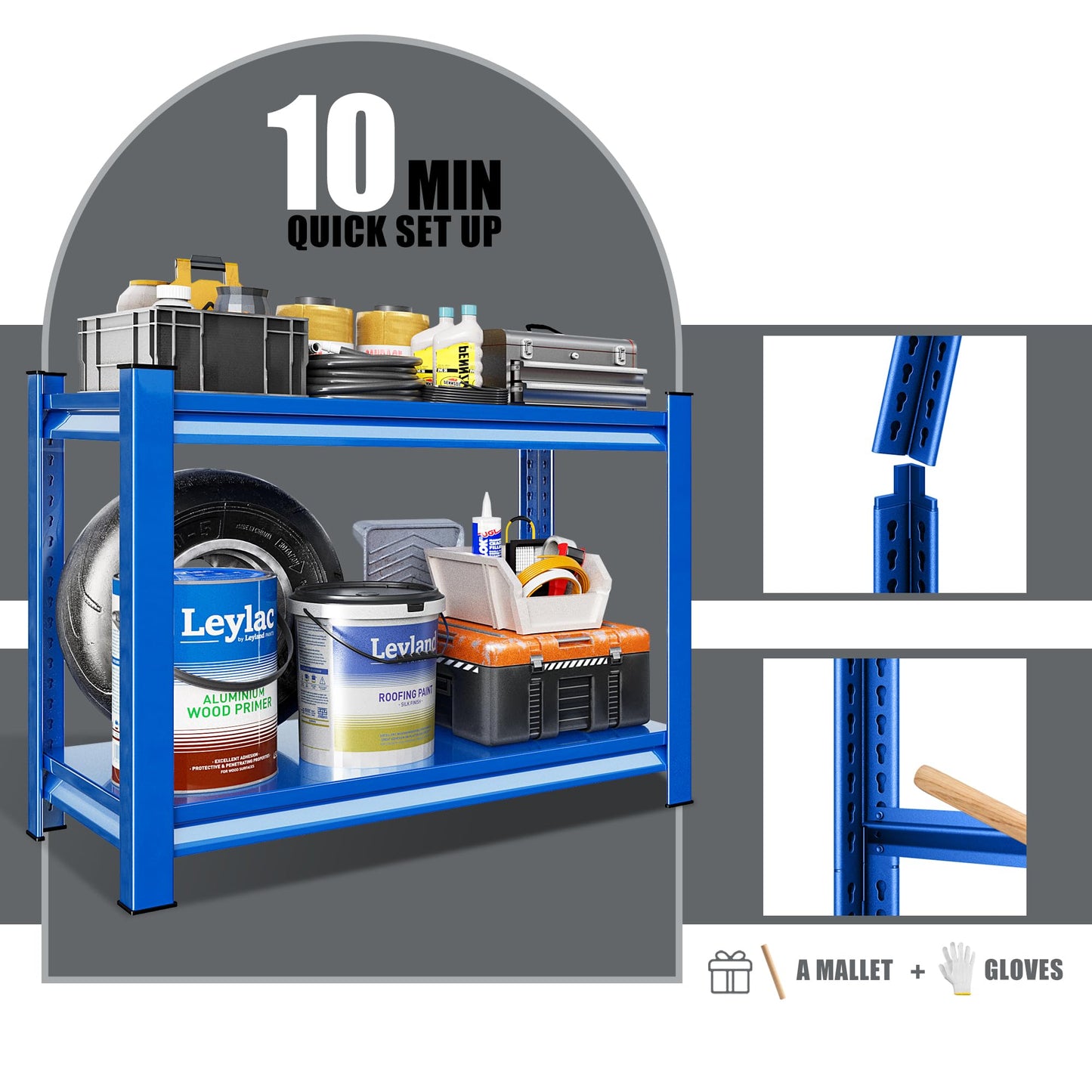 Rufokisa Garage Shelving Heavy Duty，Large Loads Adjustable Garage Storage Shelves, Metal Storage Racks and Shelving Units, Utility Rack Shelves,48”W x 18”D x 39”H,Blue