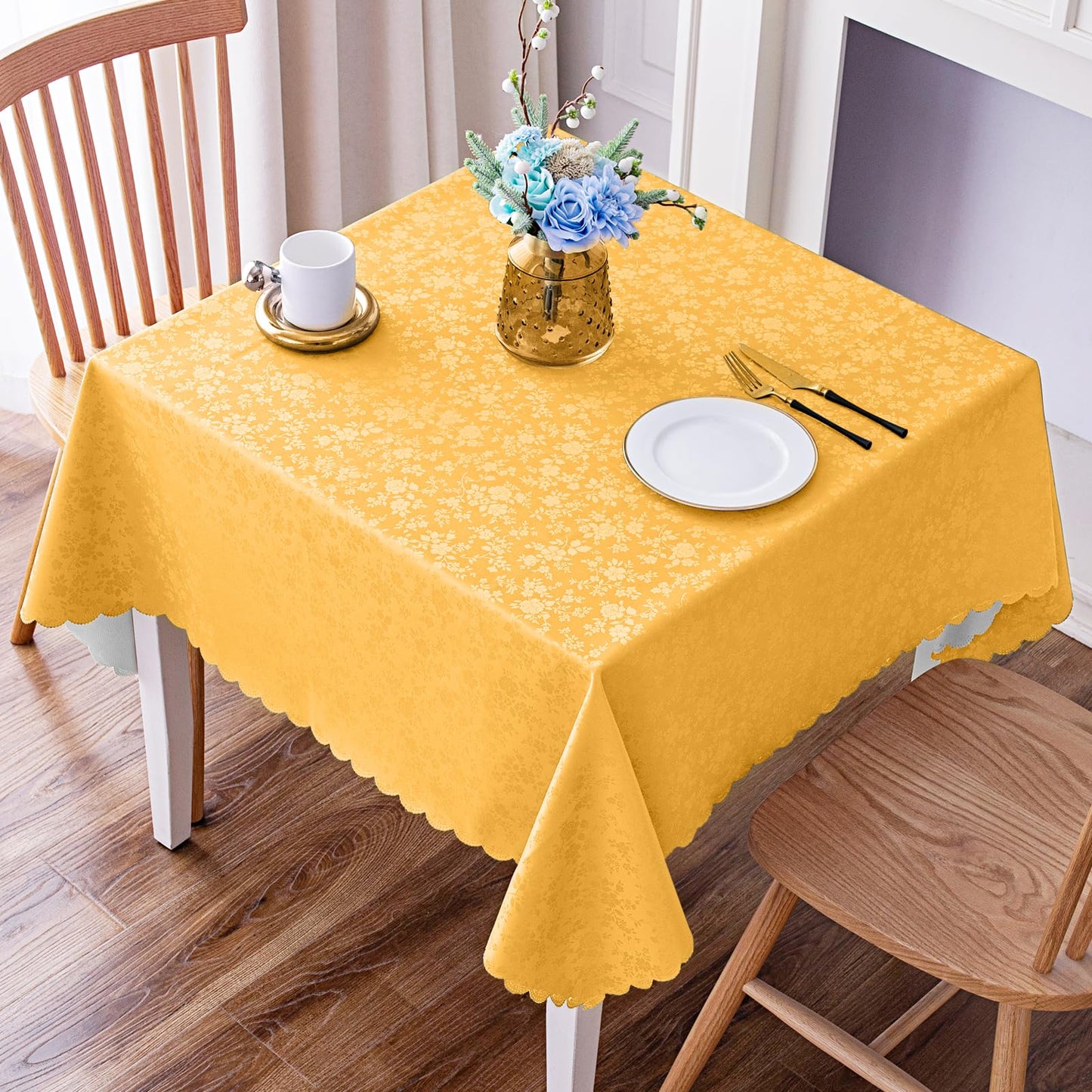 Smiry Square Table Cloth, Waterproof Heavy Duty Vinyl Tablecloths, Wipeable Washable Table Cover for Kitchen and Dining Room (Mustard Yellow, 54" X 54")