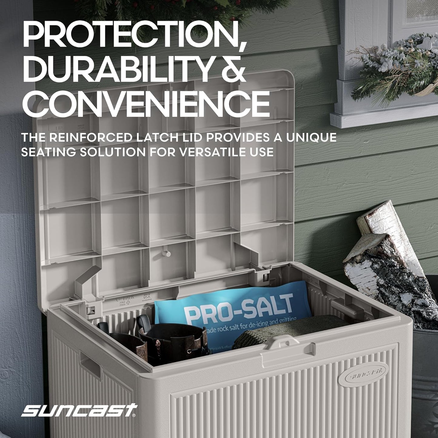 Suncast 22-Gal. Resin Outdoor Patio Deck Box - Modern Storage Solution for Cushions & Tools | French Gray