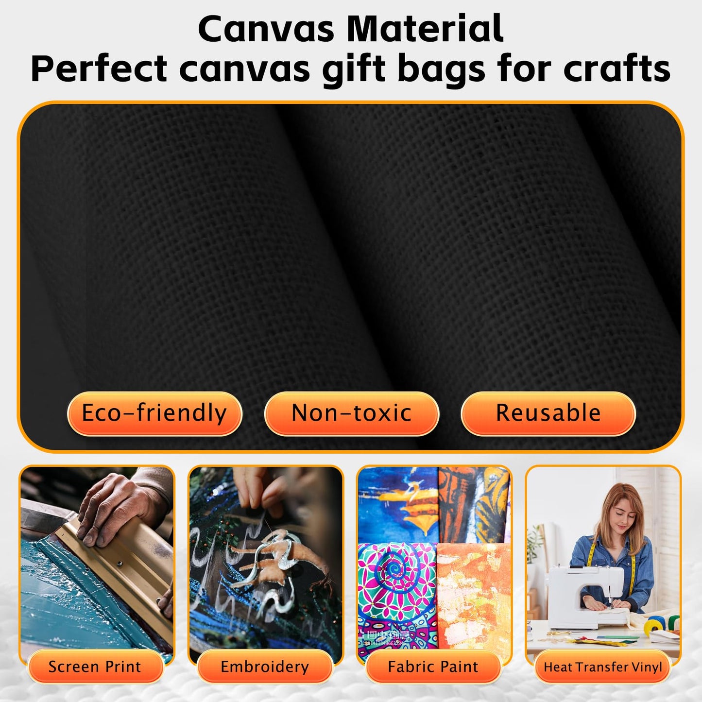 5 | 25 | 50 Pack Economical Reusable Canvas Tote Bag, 10 Oz Washable Thicken Grocery Bag, Plain Canvas Bags with Handles, Blank Bag Suitable for DIY, Tote Bags to Paint(Black) (25, 8.8 x 9.6 Inch)