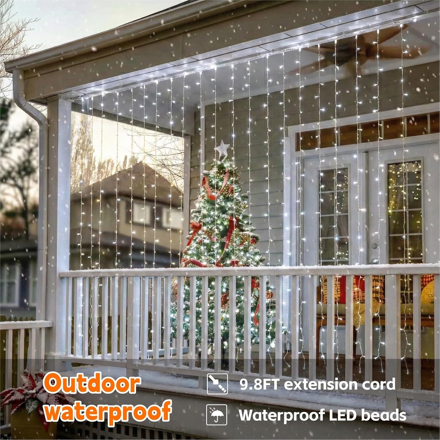 Skiennix 200LED Fairy Curtain String Lights - 6.6x6.6ft White Indoor Decor | 8 Modes Remote Control