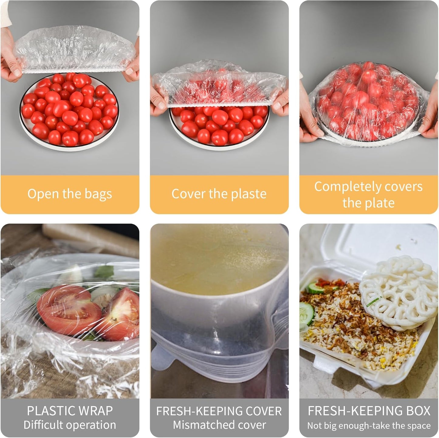 Skiennix 200 Bowl Covers - Large Elastic Reusable Plastic Wrap for Food Storage & Sourdough Proofing - BPA-Free