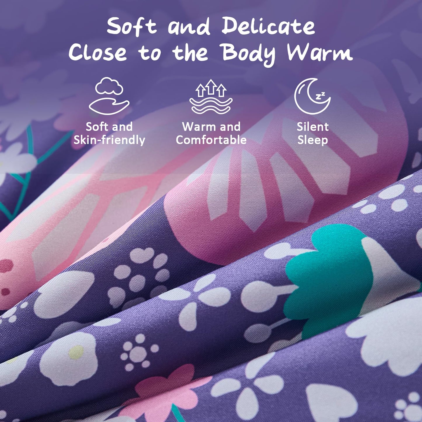 Anibedding 3Pcs Zip Up Bedding Comforter Set for Girls, Purple Butterfly All in One Zipper Twin Bedding Set with Pillowcase for Kids