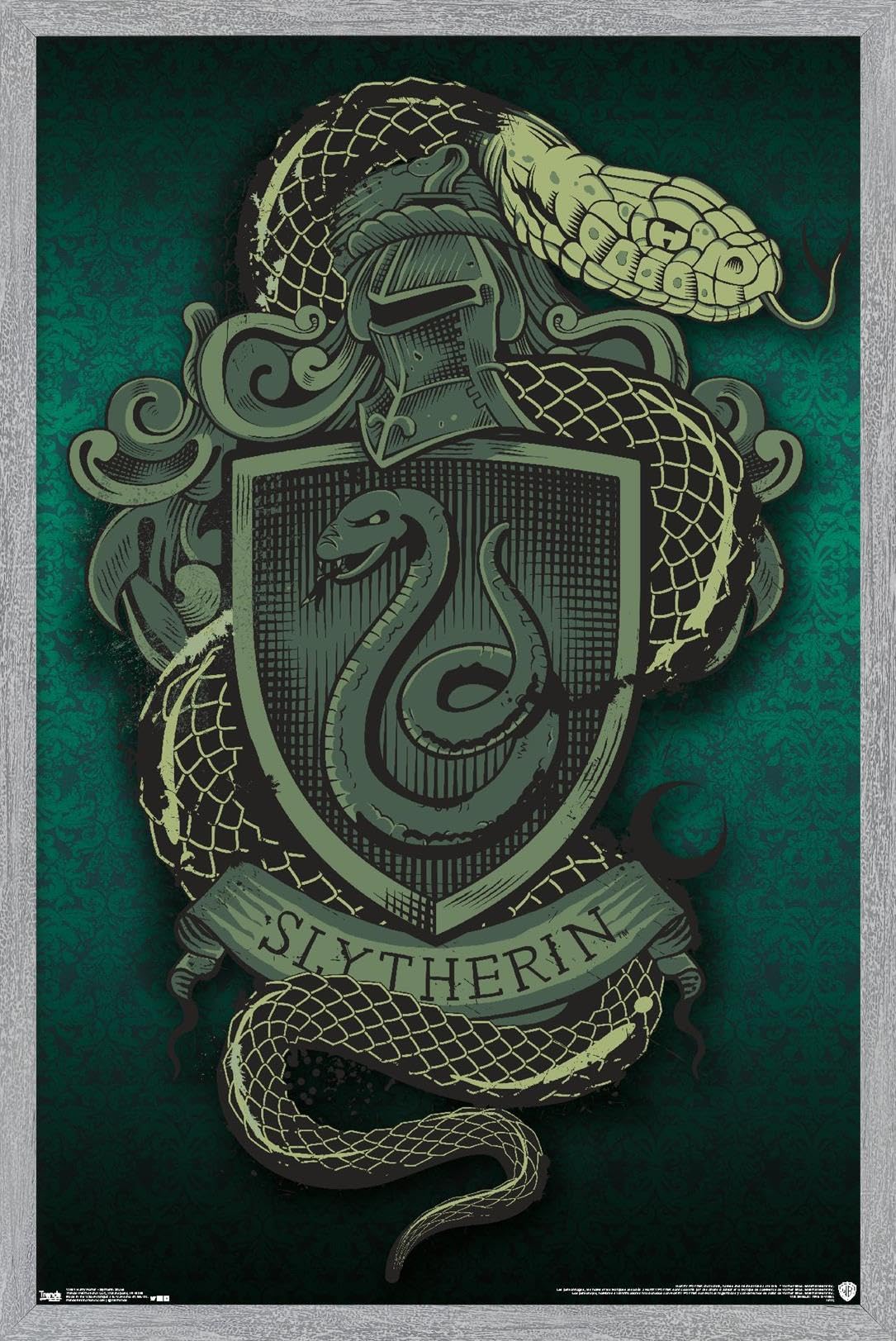 The Wizarding World: Harry Potter - Slytherin Snake Crest Wall Poster, 22.4L" x 14.7W", Gray Framed Version