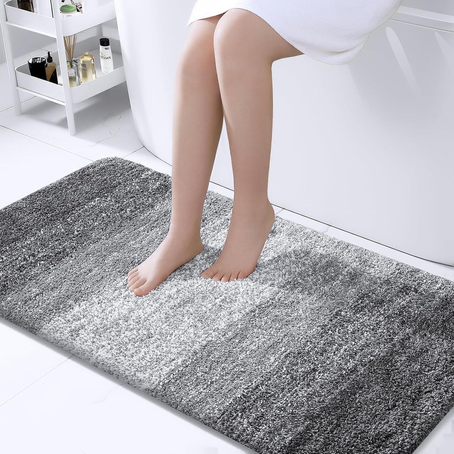 OLANLY Bathroom Rug Mat - Extra Soft, Absorbent Microfiber | Non-Slip Plush Shaggy Design, 47x24 Inches, Grey