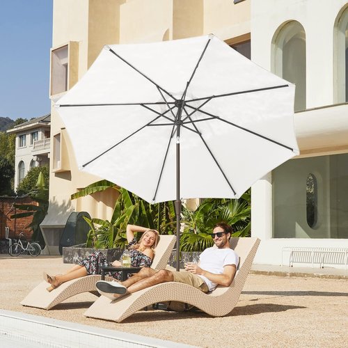JEAREY 9FT Outdoor Patio Umbrella - Push Button Tilt & Crank | UV Protection & Waterproof (Creamy White)