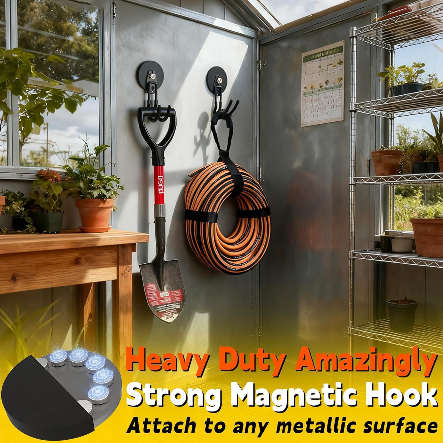 ULIBERMAGNET Extra Large Magnetic Hooks - Heavy Duty 2 Pack for Garage, RV & Tool Shed (Black, 3.46 Inch)