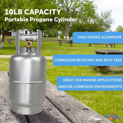 Flame King 10LB Aluminum Propane Tank - Lightweight, Corrosion-Resistant Design for Grills & Outdoor Use