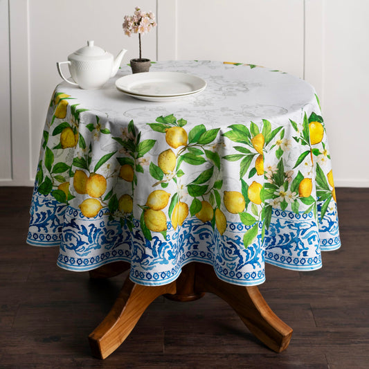 Maison d' Hermine Table Cloth Round Table 100% Cotton 69 Round Inches Tablecloth Reusable Decorative for Dining Kitchen Room Farmhouse Home Gifts for Mothers Day Spring Summer - Cedrat