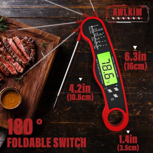 AWLKIM Digital Meat Thermometer for Cooking - IP67 Waterproof Kitchen Thermometer with Backlight and Hold, Fast Instant Read Thermometer, Candy Making, Outside Grill, Stocking Stuffers for Men-2 Pack