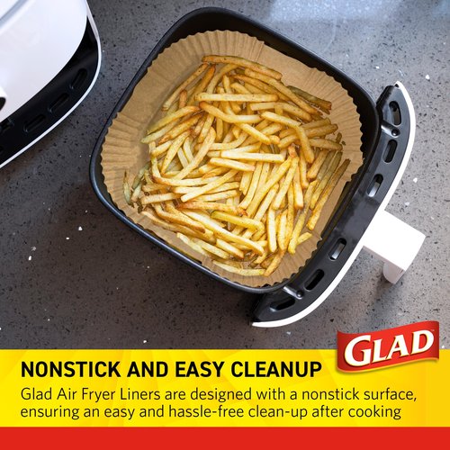 Glad Air Fryer Liners Rounded Square Shape with Walls, Nonstick and Heat Resistant, Food Grade Material, Suitable for Square and Round Air Fryers, Air Fryer Accessories, 7.9" - 100 Count