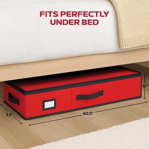 Christmas Wrapping Paper Organizer by [Brand Name] - Heavy-Duty Storage Box for 24 Rolls | Red with Straps & Pockets