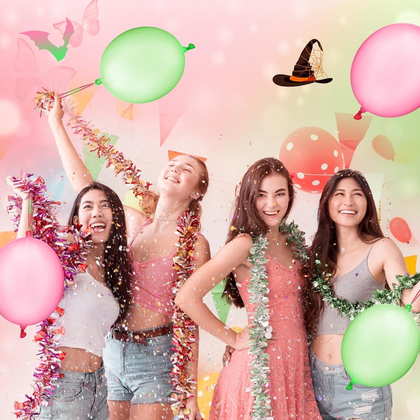 Skiennix 24 Pcs Punch Balloons - Pink & Green Bounce Balloons with Rubber Band Handles for Parties