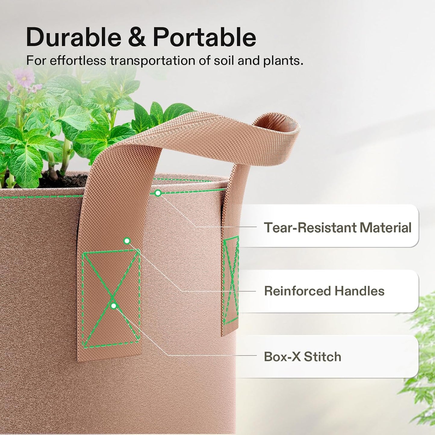 VIVOSUN 30 Gallon Heavy Duty Grow Bags - Thickened Nonwoven Fabric Pots with Strap Handles | Tan - 5-Pack