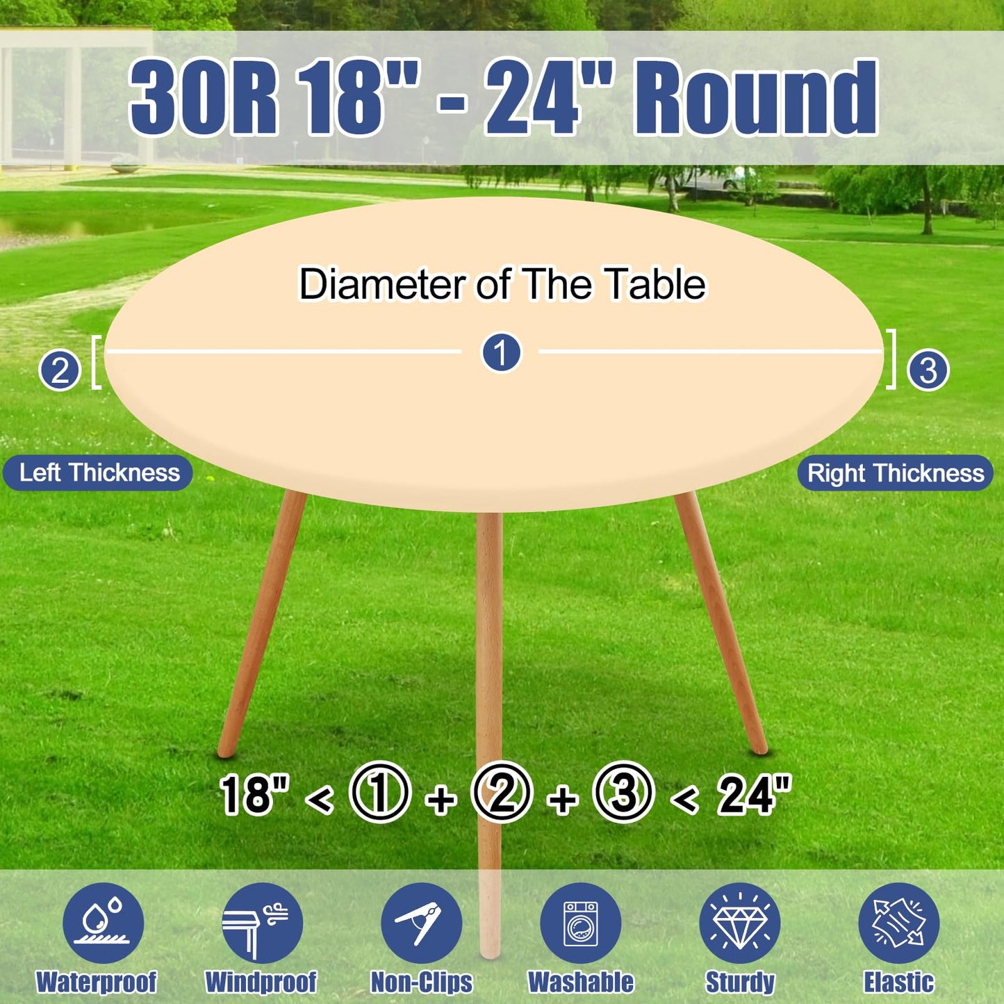 Moosfor Round Spandex Tablecloth, Elastic Fitted Waterproof Tablecloths for 18"-24" Tables, Stretch Washable Picnic Table Cover for Camping, Dining, Indoor and Outdoor,Ivory