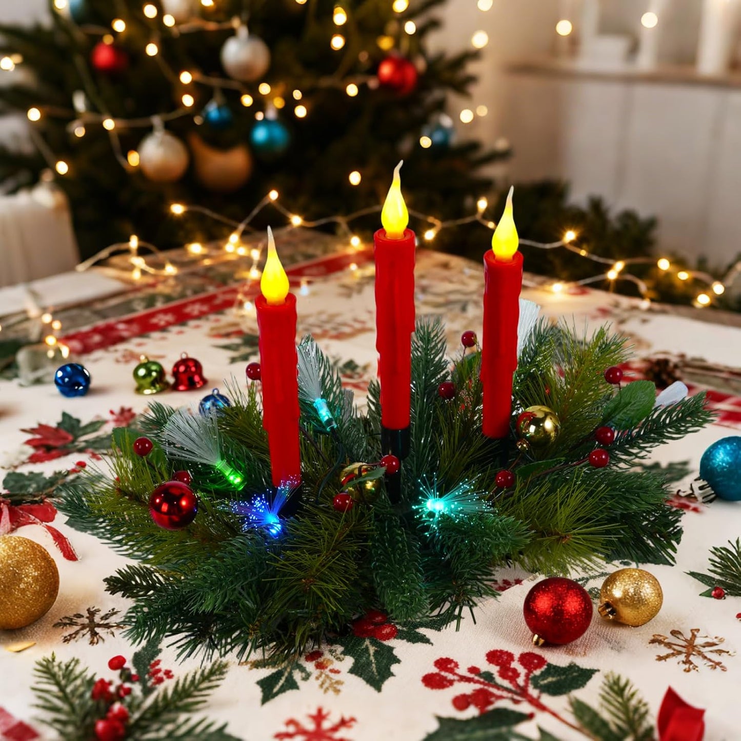 Aokudoni Christmas Table Centerpieces - Artificial Pine Branches & Berries | Indoor Holiday Decor