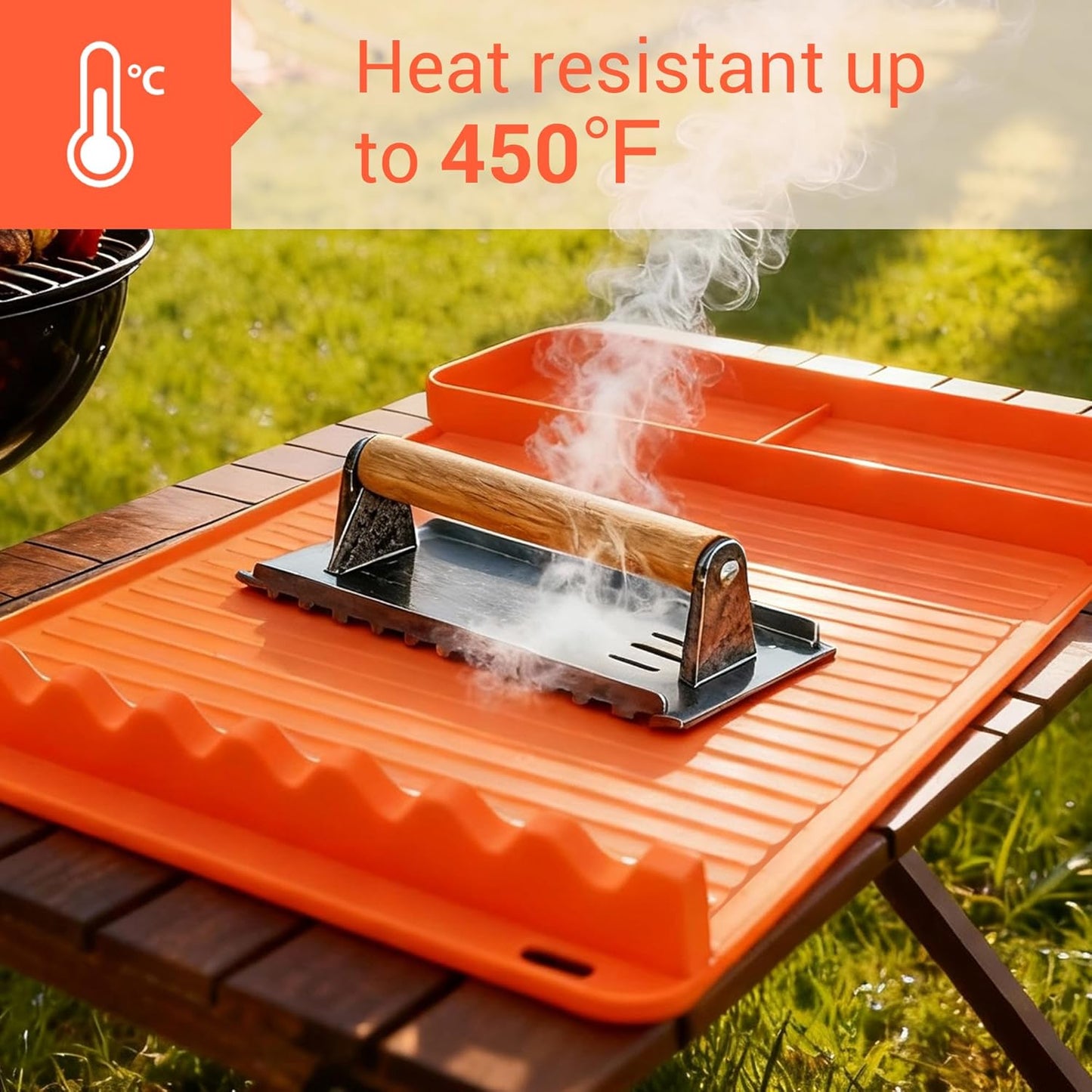 Skiennix Silicone Grill Mat - 16x11.5 Inch Non-Slip BBQ Tool with Sauce Drip Pad & Wavy Grip | Outdoor Accessories for Men